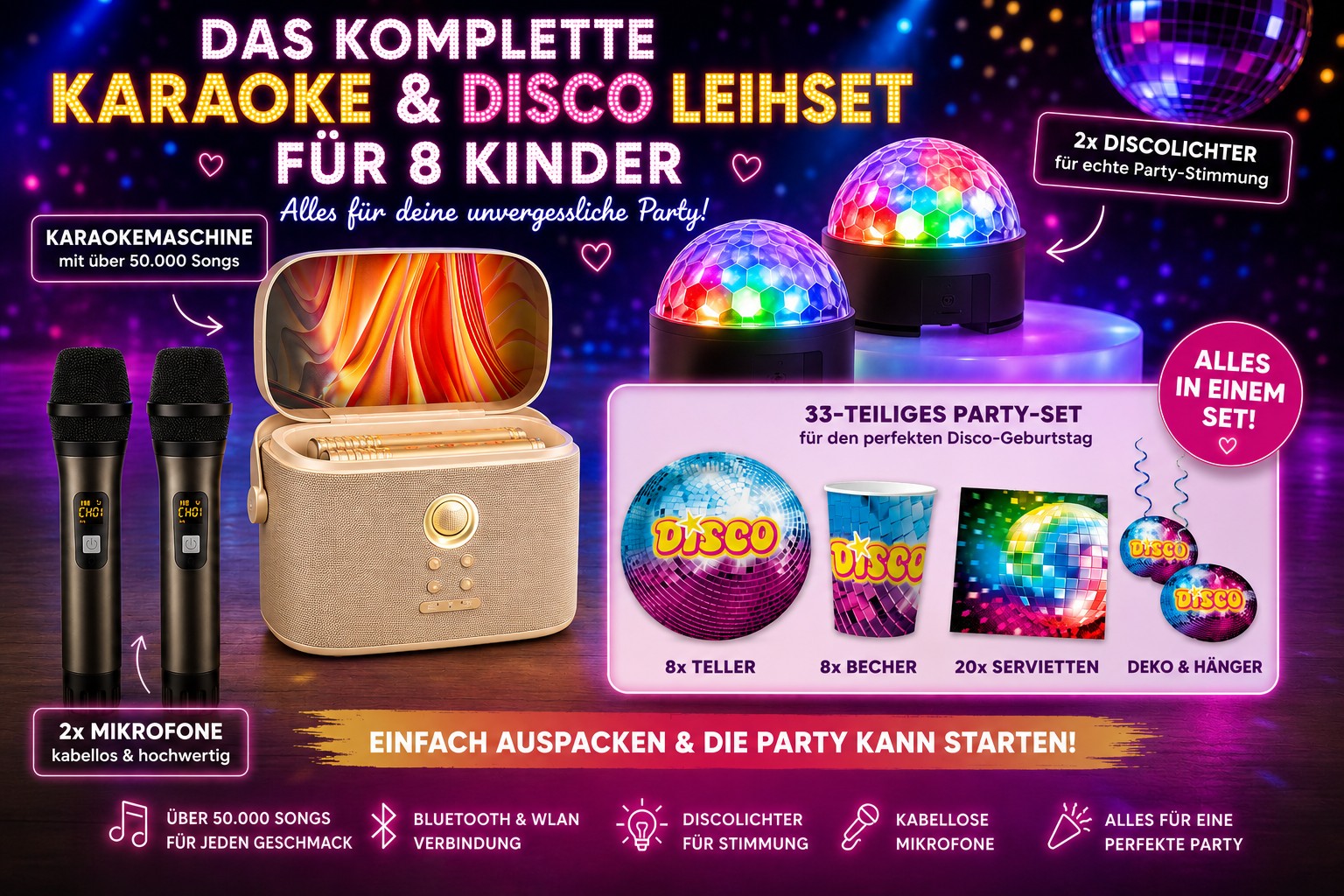 Karaoke+Disco_Verleihkiste_Kindergeburtstag Events_Lieferumfang